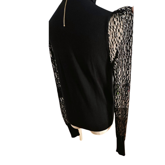 Catherine Malandrino Sheer Black Lace High Ruffle Neck Sweater Large Gothcore - Picture 7 of 9